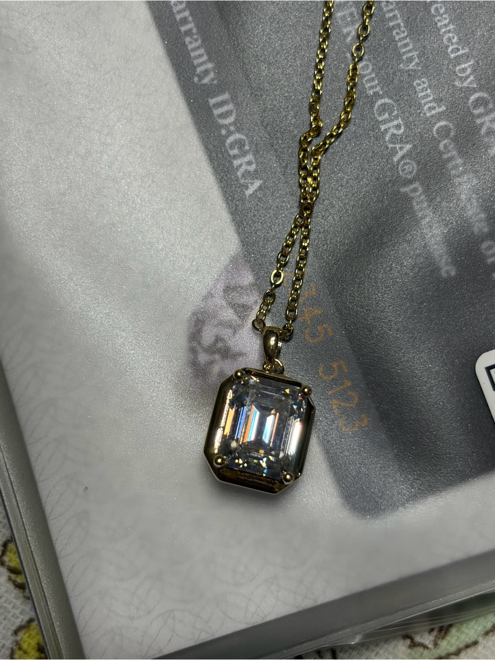 Gold-Tone 4ct bezel Emerald Cut moissnate Pendant Necklace - White Crystal